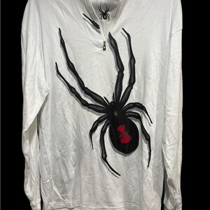 White Long Sleeve Shirt with Black Spider Design